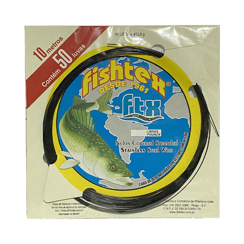 Cabo de Aço Fishtex Black 200lb (10m, flexível)