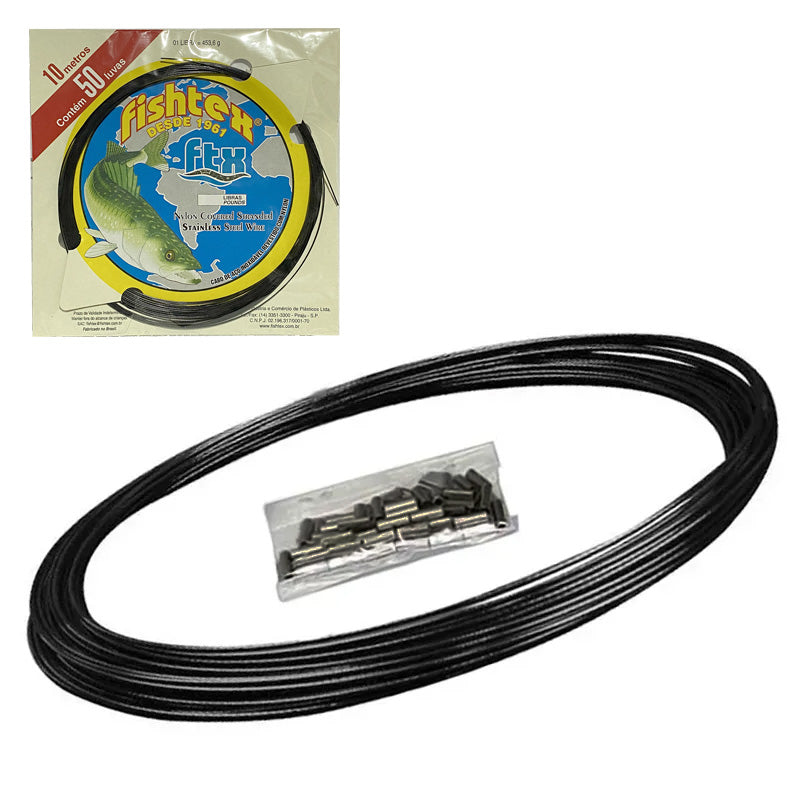 Cabo de Aço Fishtex Black 20lb (10m, flexível)