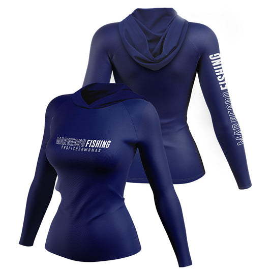 Camiseta Mar Negro Feminina Poliamida com Capuz Marinho (+50UV)