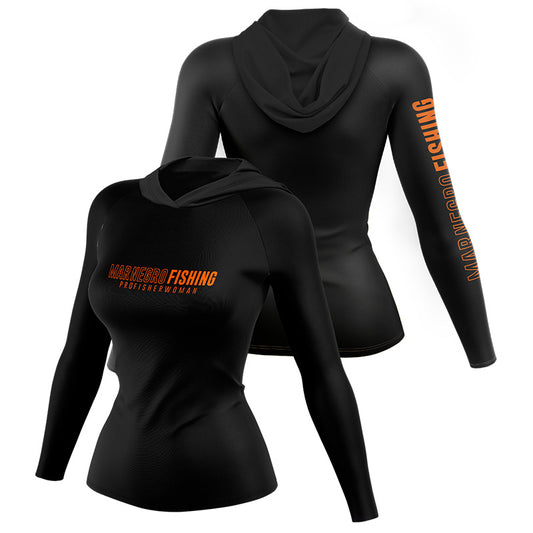Camiseta Mar Negro Feminina Poliamida com Capuz Preto (+50UV)
