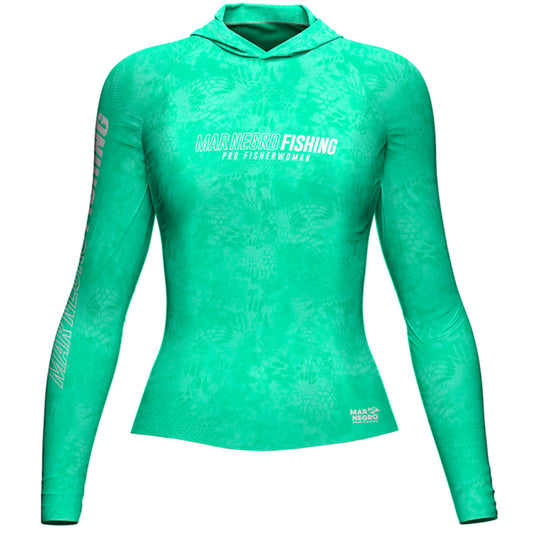 Camiseta Mar Negro Feminina Sublimada com Capuz Green