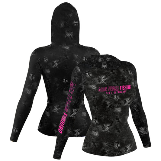 Camiseta Mar Negro Feminina X-Protection Sublimada com Capuz (+50UV)