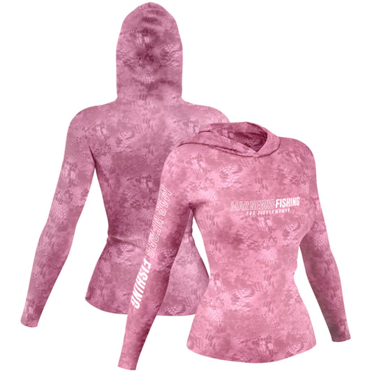Camiseta Mar Negro Feminina X-Protection Sublimada com Capuz Pink (+50UV)