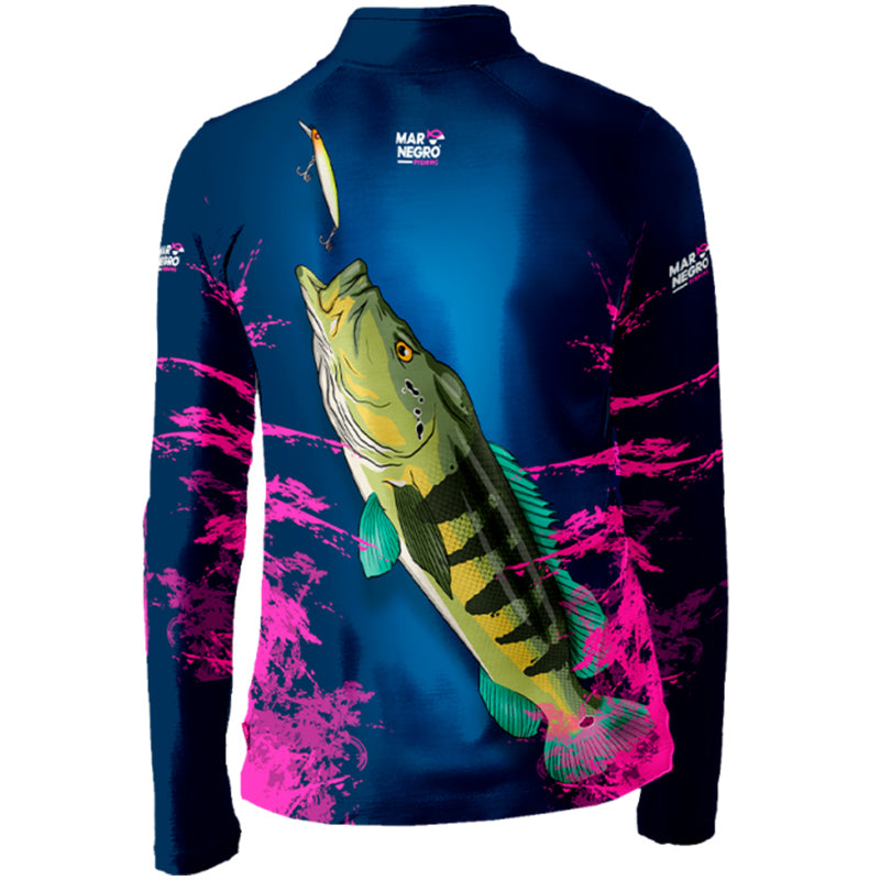 Camiseta Mar Negro Infantil Premium Tucunaré Rosa (+50uv)