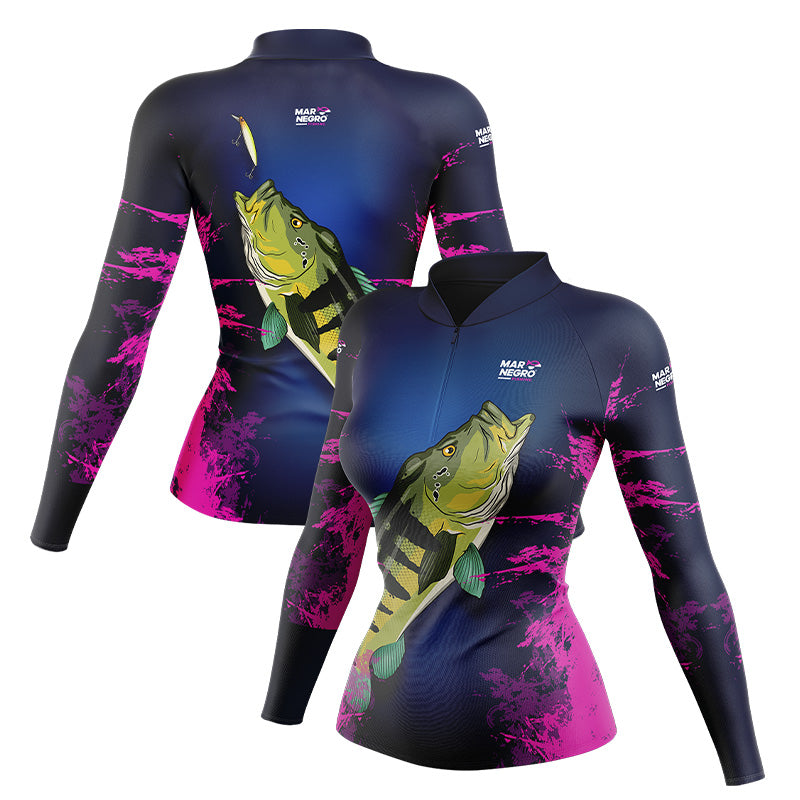 Camiseta Mar Negro Infantil Premium Tucunaré Rosa (+50uv)
