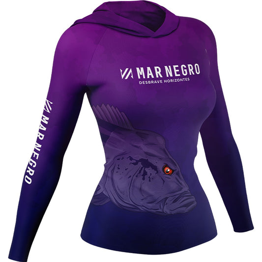 Camiseta Mar Negro Feminina X-Protection Sublimada com Capuz Tucunaré  (+50UV)