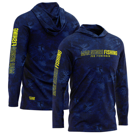 Camiseta Mar Negro Sublimada com Capuz Blue (+50UV)