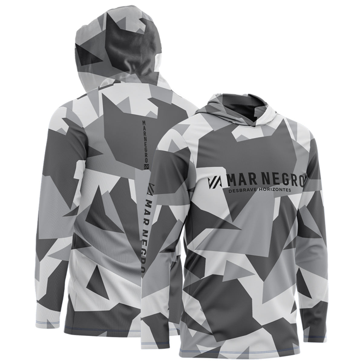 Camiseta Mar Negro Sublimada com Capuz Camuflada Geométrica (+50UV)
