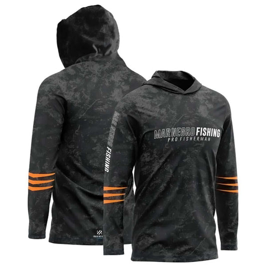 Camiseta Mar Negro Sublimada com Capuz Estonada Preto (+50UV)