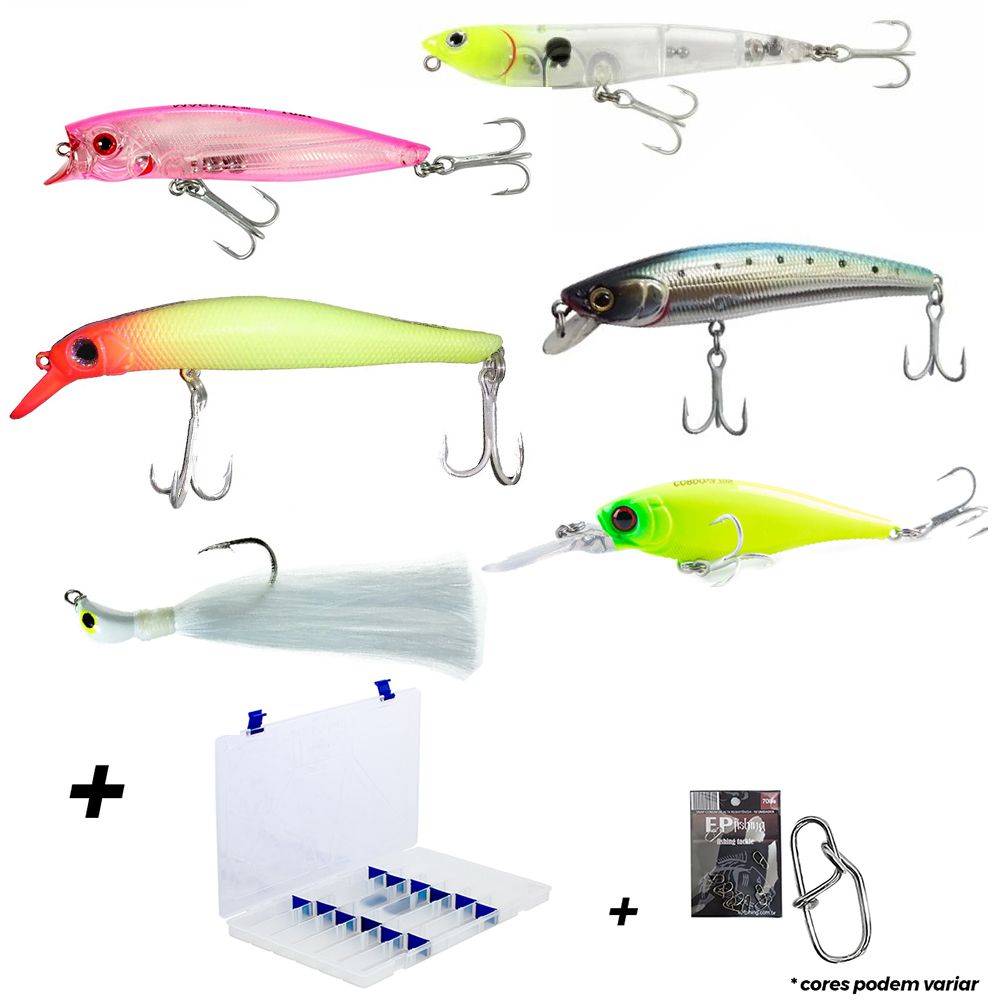 Kit com 6 Iscas Artificiais By Nei Jesus para Iniciar na Pesca de Tucunarés (com Estojo e Snap)
