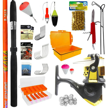 Kit Básico Completo com Vara, Molinete, Boias e Acessórios para Pesqueiro