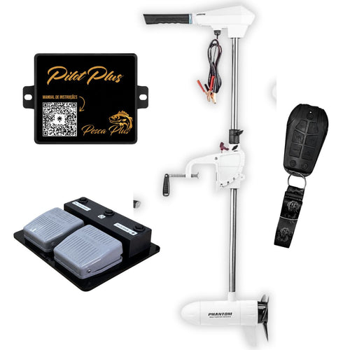 Kit Motor Elétrico Marine Phantom 54lb Digital Água Salgada + Pedal Sem Fio Pilot Plus C/ Controle